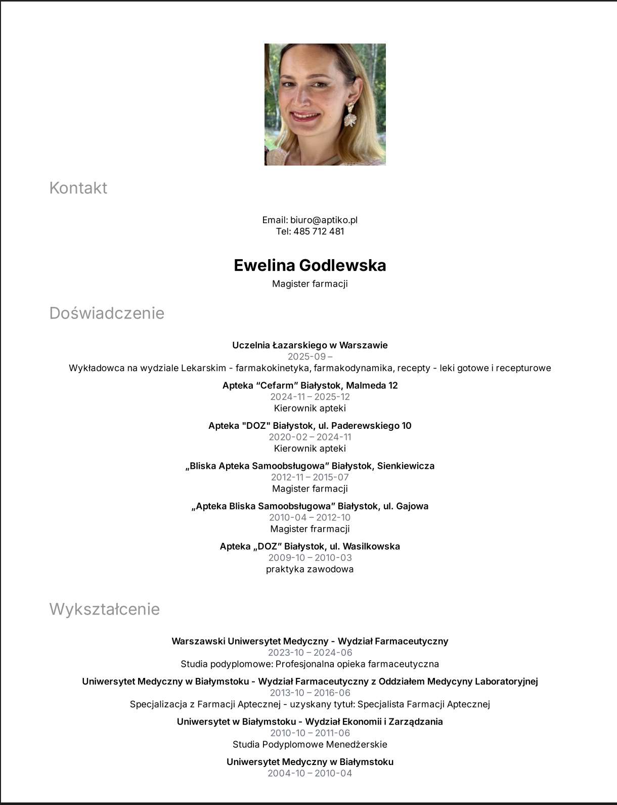 Wzór CV Minimalistyczne - szablon CV dla technika farmaceutycznego